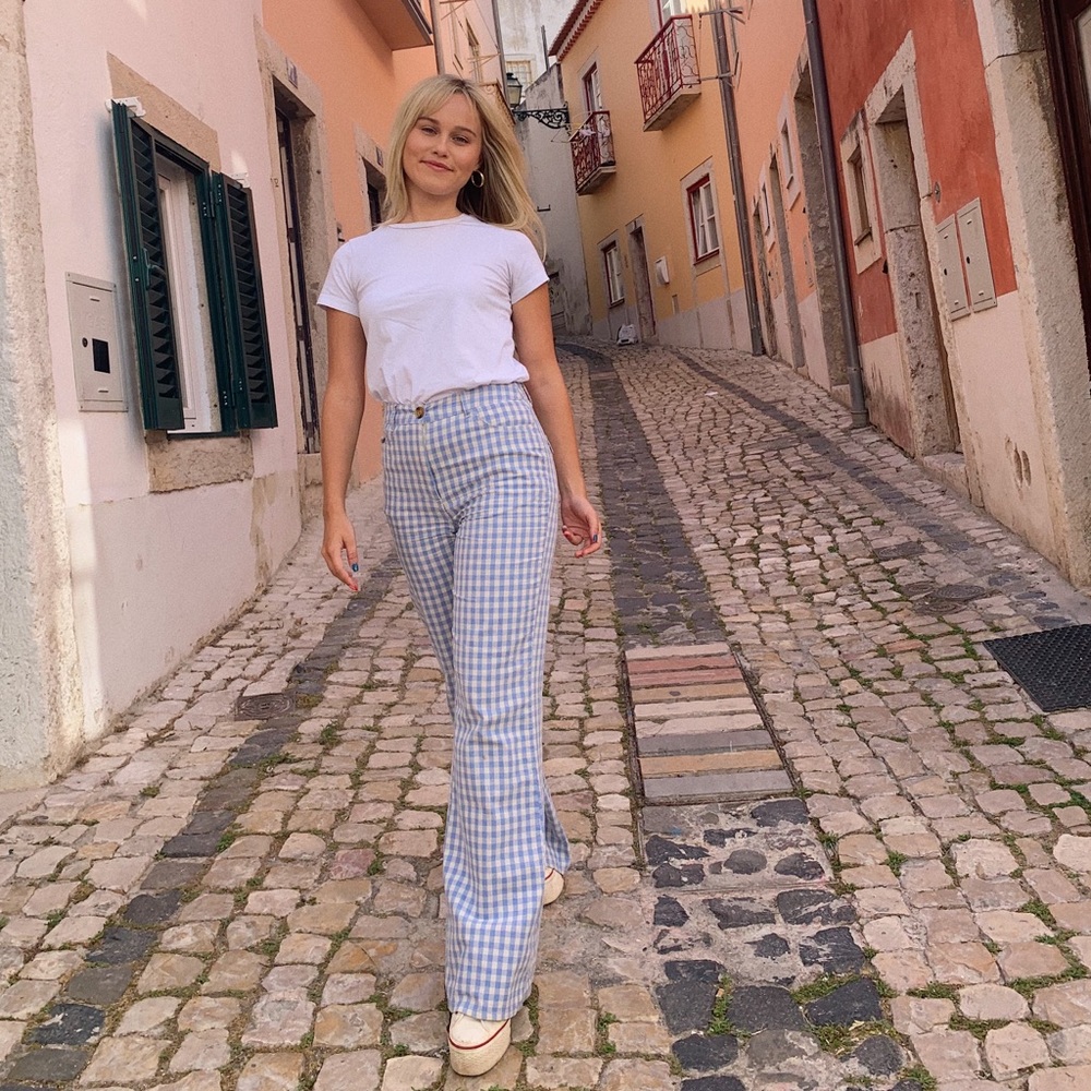 Blue gingham pants